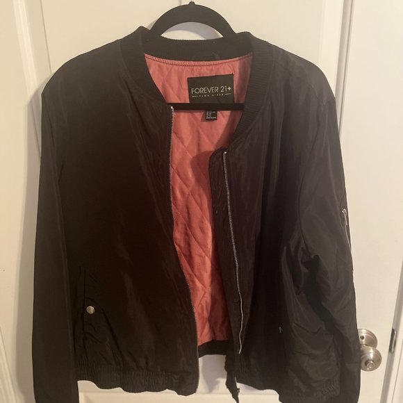 Plus Size Ribbed-Trim Bomber Jacket - Picture 3 of 5